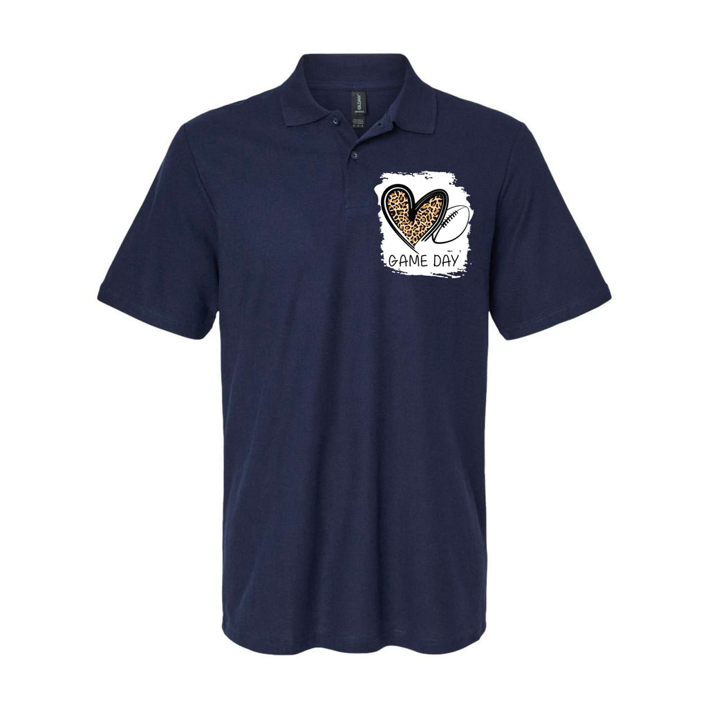 Game Day Leopard Football Fan Cute Heart Softstyle Adult Sport Polo