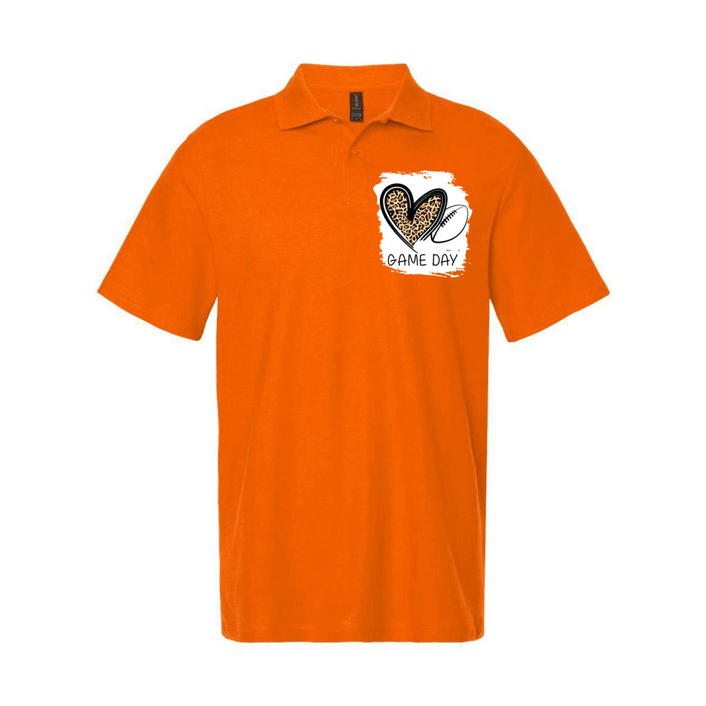Game Day Leopard Football Fan Cute Heart Softstyle Adult Sport Polo