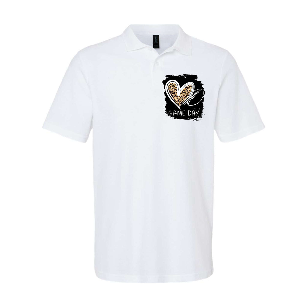 Game Day Leopard Football Fan Cute Heart Softstyle Adult Sport Polo