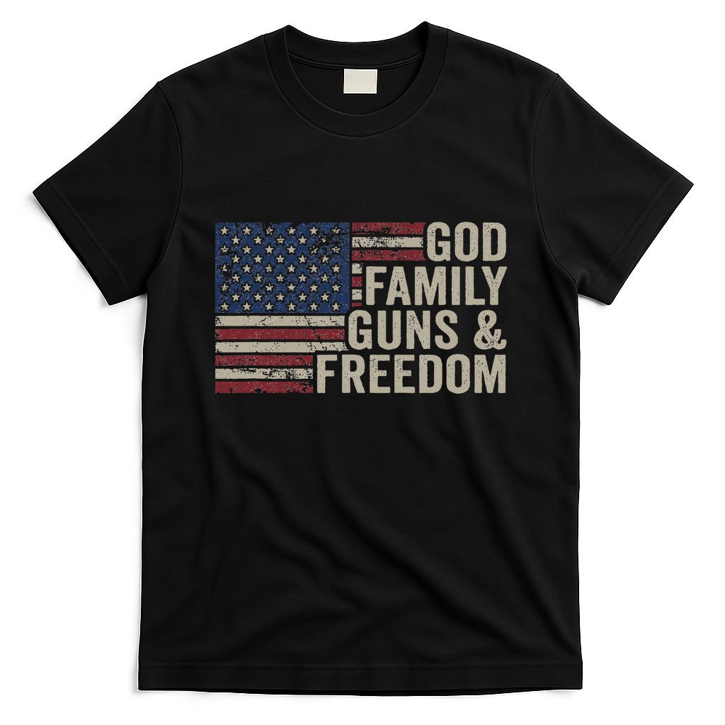 God Family Guns & Freedom Pro Gun Vintage Usa Flag T-Shirt