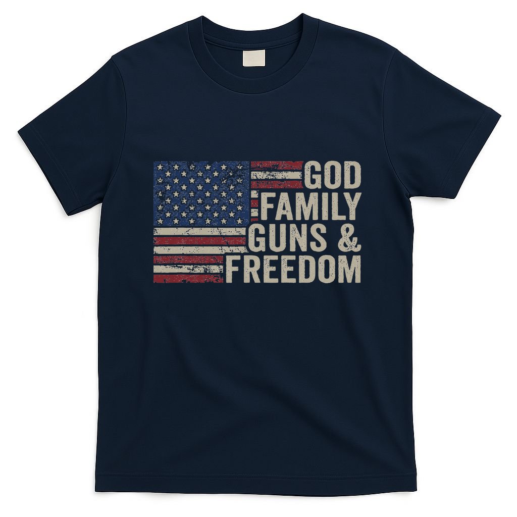 God Family Guns & Freedom Pro Gun Vintage Usa Flag T-Shirt