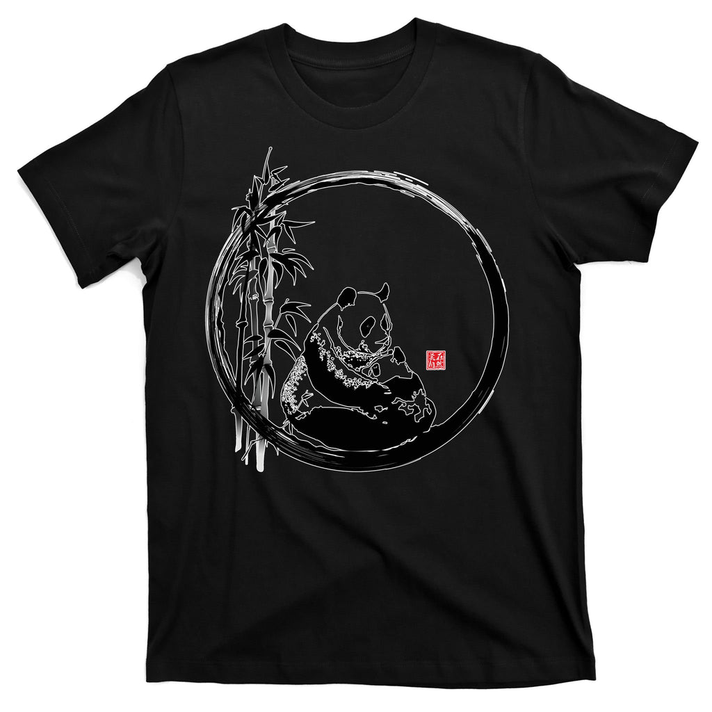 Giant Panda Bamboo Japanese Ink Painting T-Shirt
