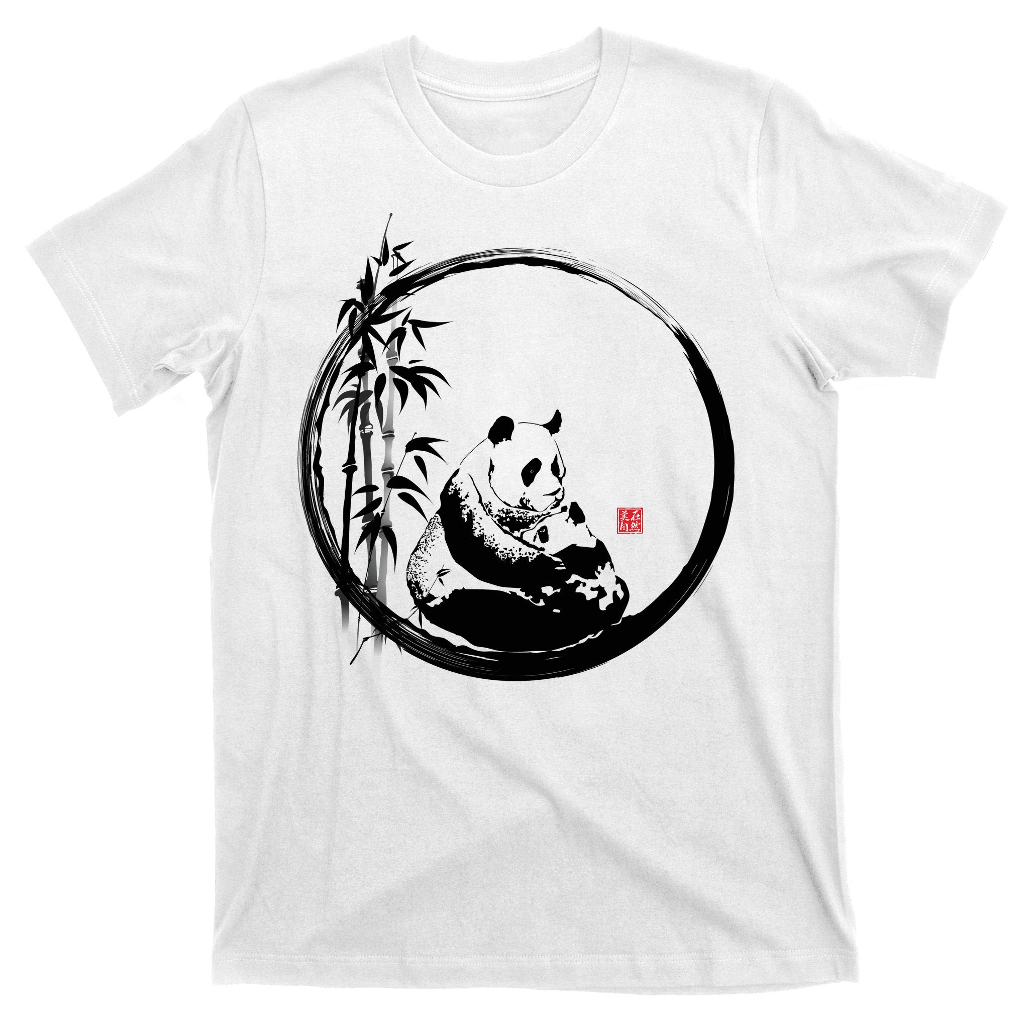 Giant Panda Bamboo Japanese Ink Painting T-Shirt