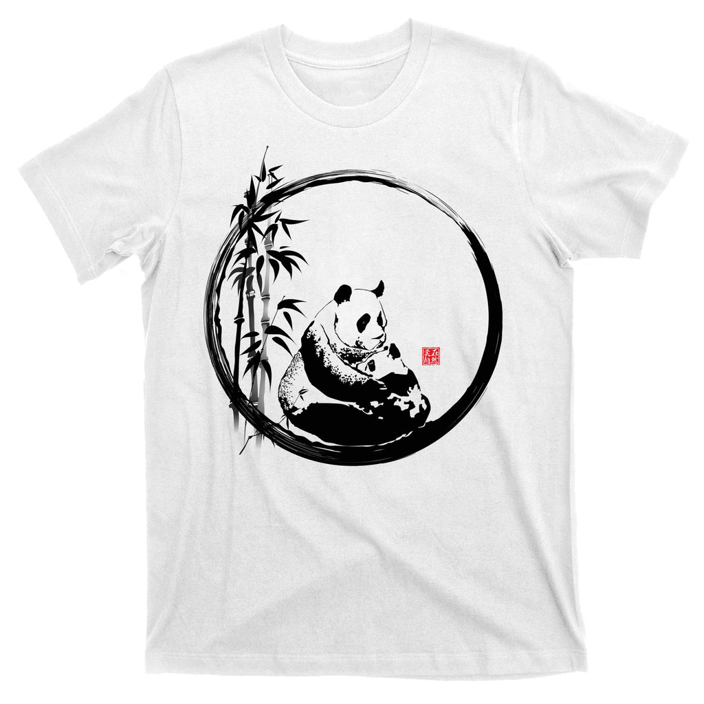 Giant Panda Bamboo Japanese Ink Painting T-Shirt