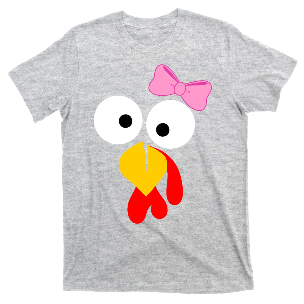 Girl Turkey Face Pink Bow Thanksgiving Day T-Shirt