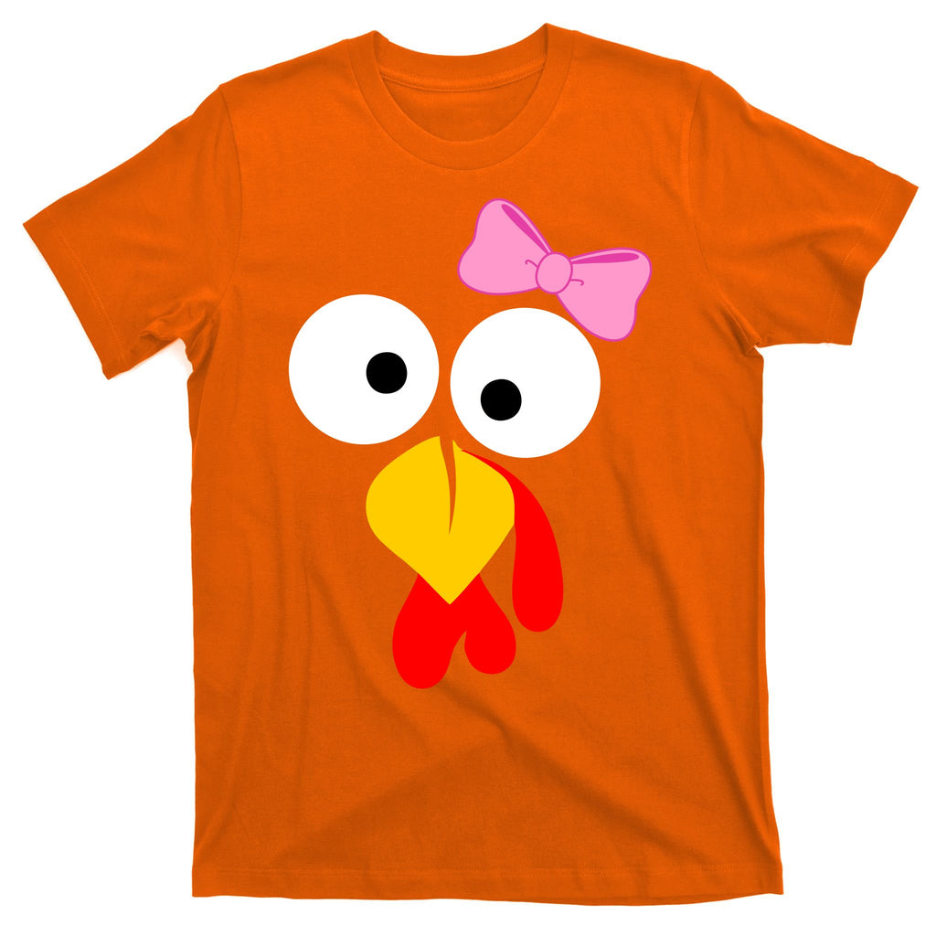 Girl Turkey Face Pink Bow Thanksgiving Day T-Shirt