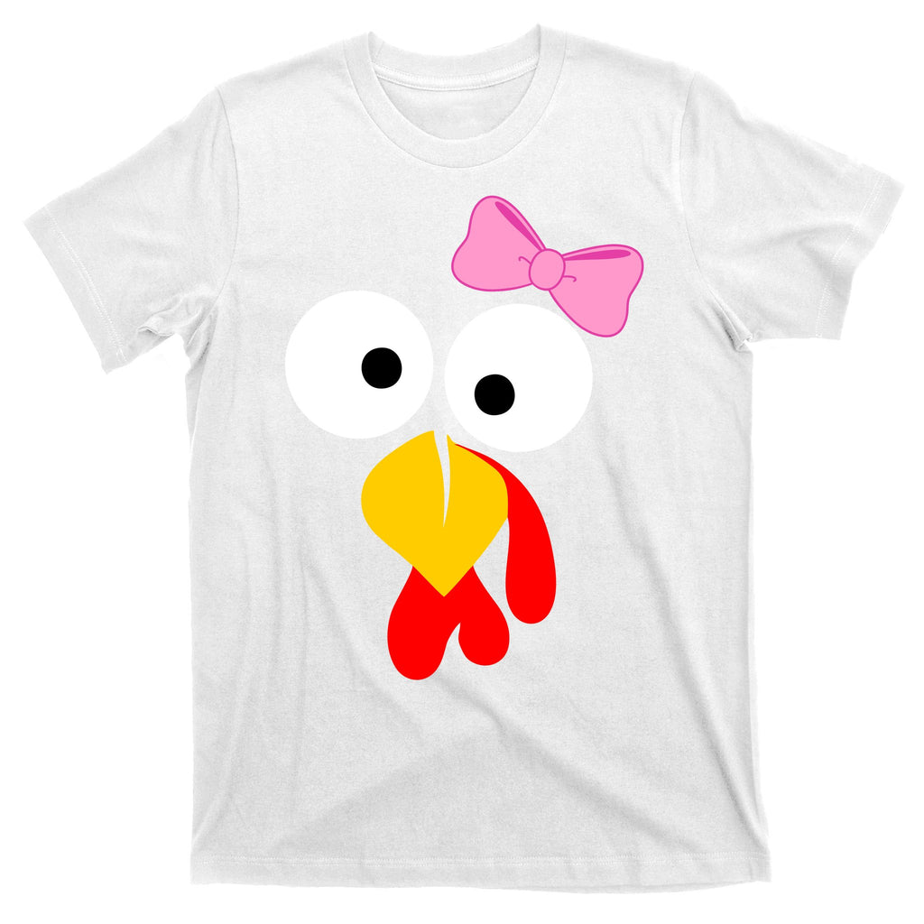 Girl Turkey Face Pink Bow Thanksgiving Day T-Shirt
