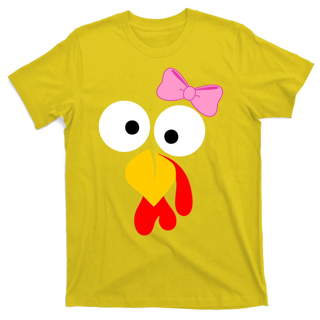 Girl Turkey Face Pink Bow Thanksgiving Day T-Shirt