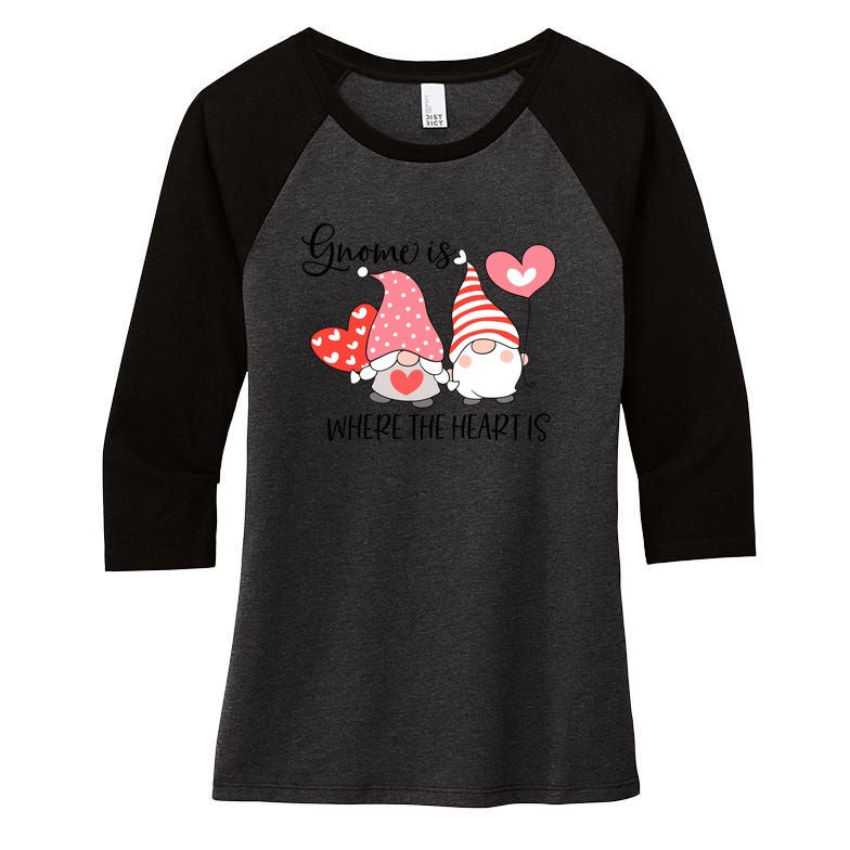 Gnome Is Where The Heart Is Gift For Valentine Day Women's Tri-Blend 3/4-Sleeve Raglan Shirt