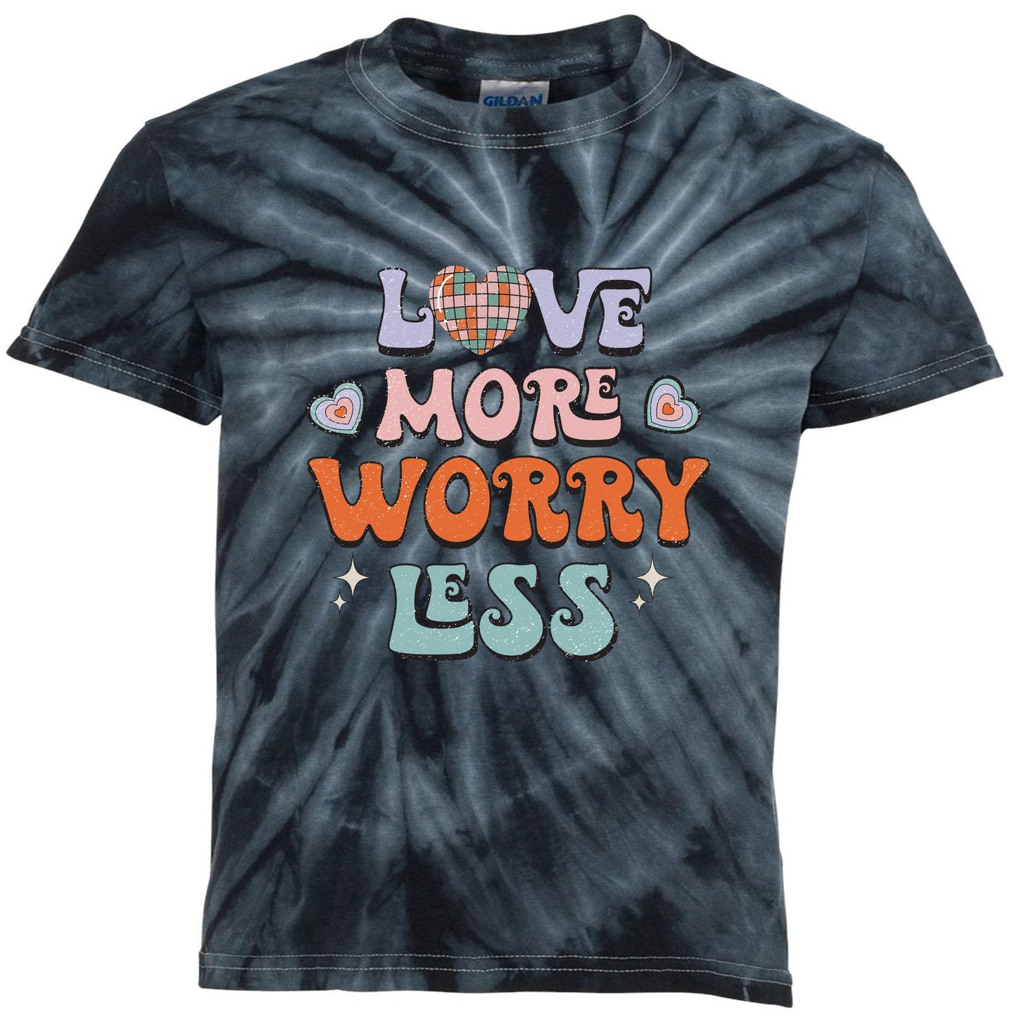 Groovy Love More Worry Less Retro Valentine Gift For Valentine Day Kids Tie-Dye T-Shirt