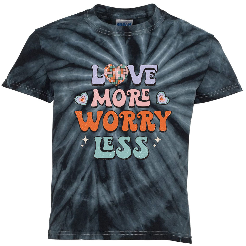 Groovy Love More Worry Less Retro Valentine Gift For Valentine Day Kids Tie-Dye T-Shirt