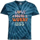 Groovy Love More Worry Less Retro Valentine Gift For Valentine Day Kids Tie-Dye T-Shirt