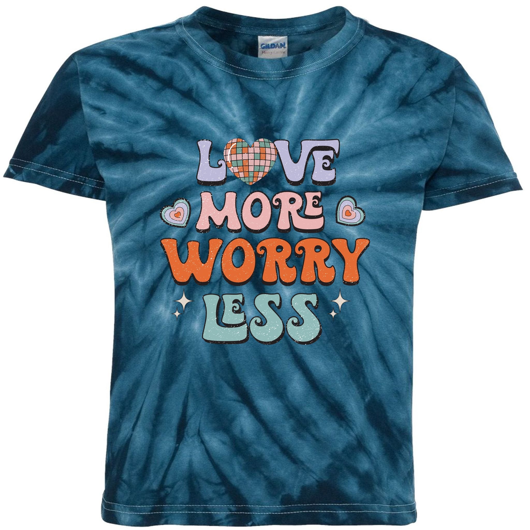 Groovy Love More Worry Less Retro Valentine Gift For Valentine Day Kids Tie-Dye T-Shirt