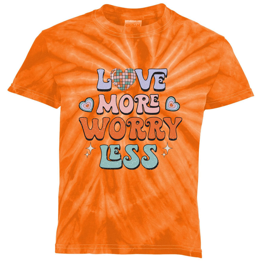 Groovy Love More Worry Less Retro Valentine Gift For Valentine Day Kids Tie-Dye T-Shirt
