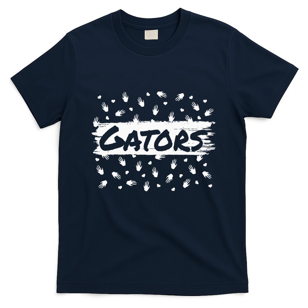 Gators Mascot Back To School Spirit Footprint Heart Leopard T-Shirt