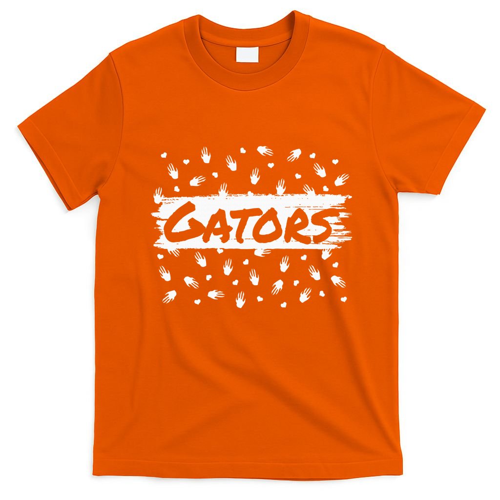 Gators Mascot Back To School Spirit Footprint Heart Leopard T-Shirt