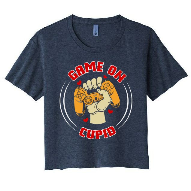 Game On Cupid Video Gaming Valentine Women's Crop Top Tee