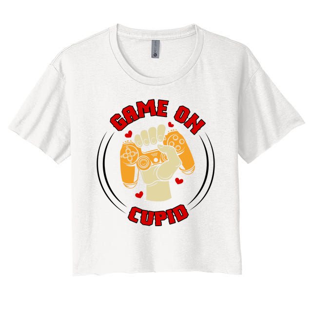 Game On Cupid Video Gaming Valentine Women's Crop Top Tee