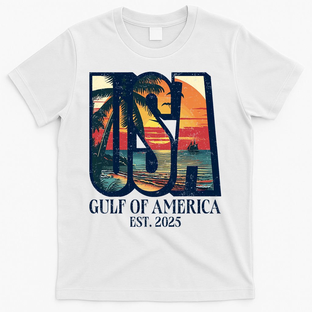 Gulf Of Us America Est 2025 Retro Vintage Beach T-Shirt