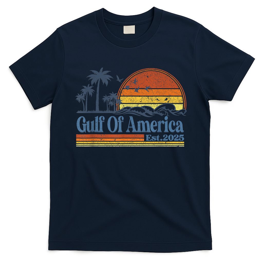 Gulf Of Us America Est 2025 Retro Vintage Beach Sunset T-Shirt