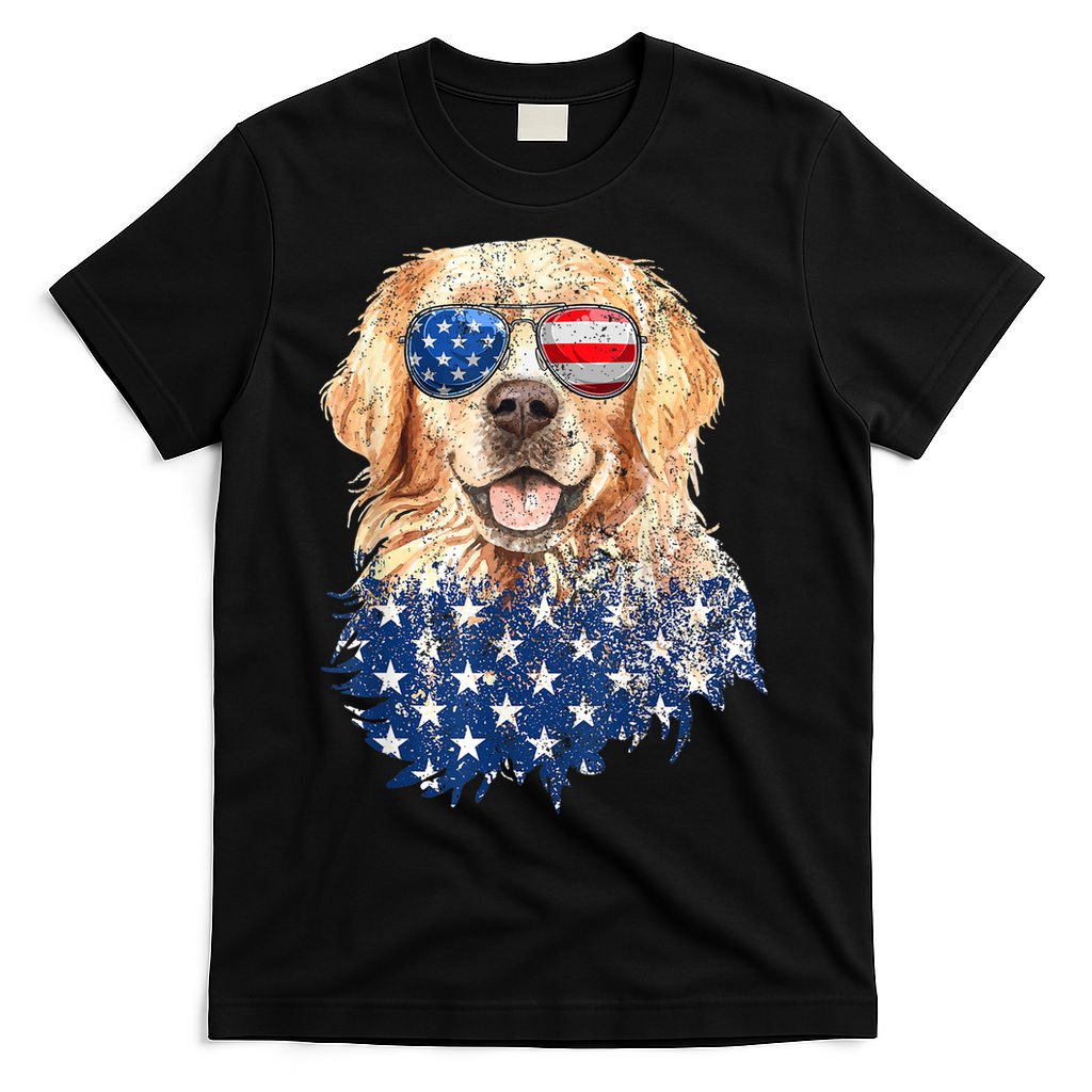 Golden Retriever American USA Flag Retro 4th Of July T-Shirt