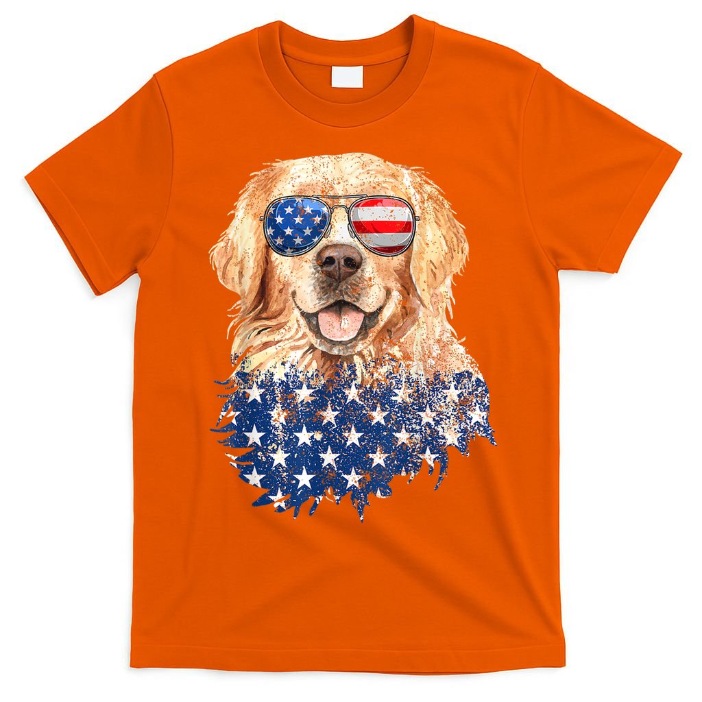 Golden Retriever American USA Flag Retro 4th Of July T-Shirt
