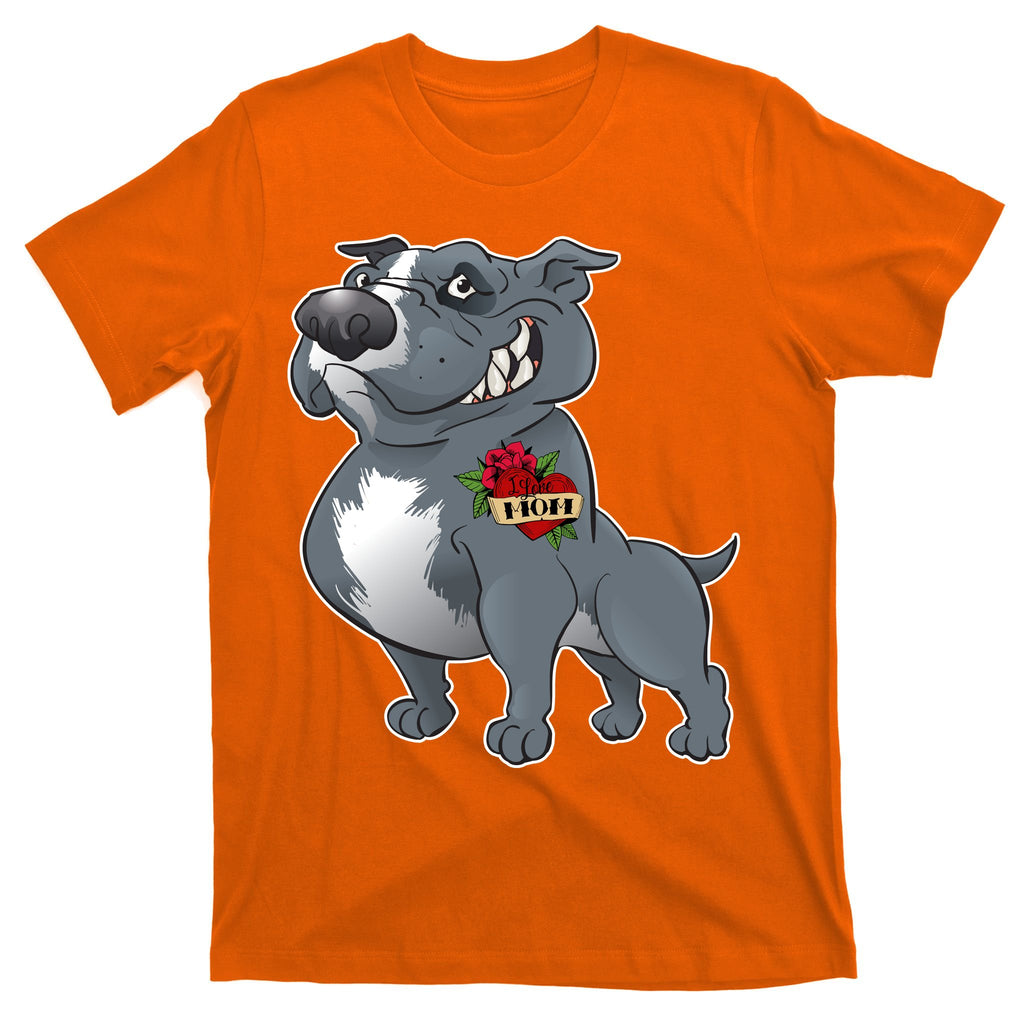 Grey Pitbull I Love Mom T-Shirt