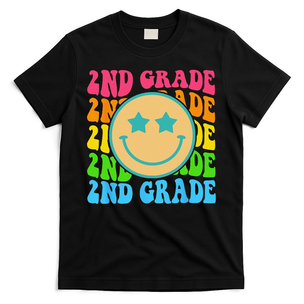 Groovy Second Grade Vibes Face Retro Teachers Back To School T-Shirt