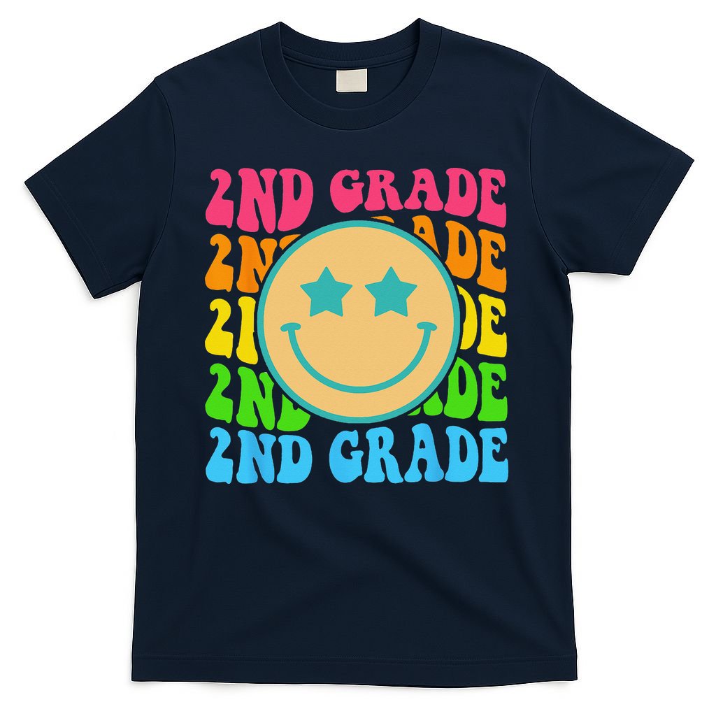 Groovy Second Grade Vibes Face Retro Teachers Back To School T-Shirt