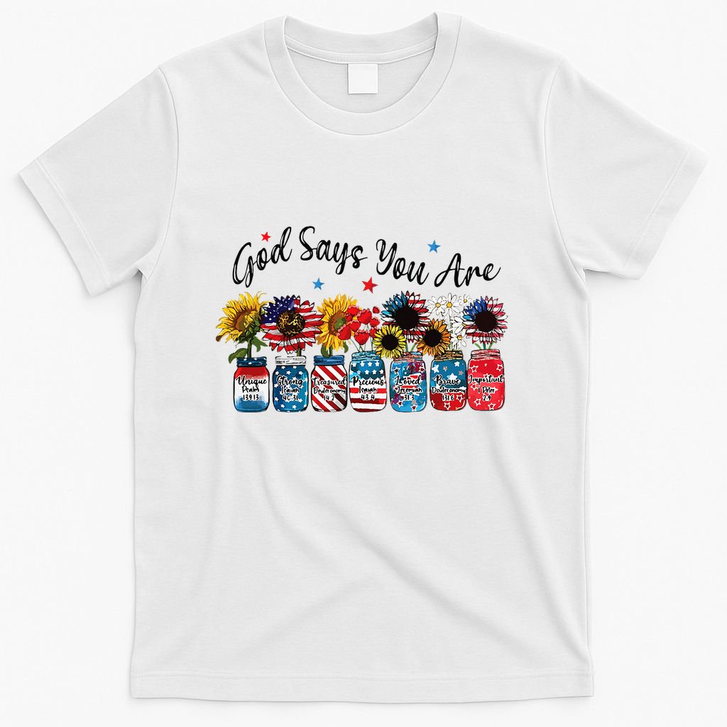 God Shed His Grace On Thee 4th Of July Sunflowers Patriotic T-Shirt