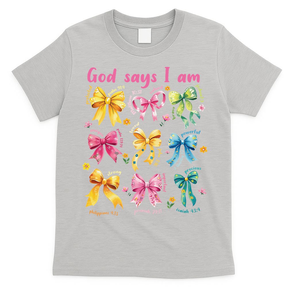 God Says I Am Coquette Bow Floral Christian Mothers Day T-Shirt