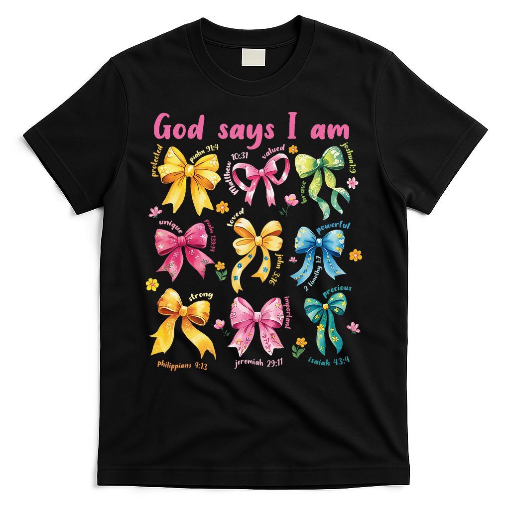God Says I Am Coquette Bow Floral Christian Mothers Day T-Shirt