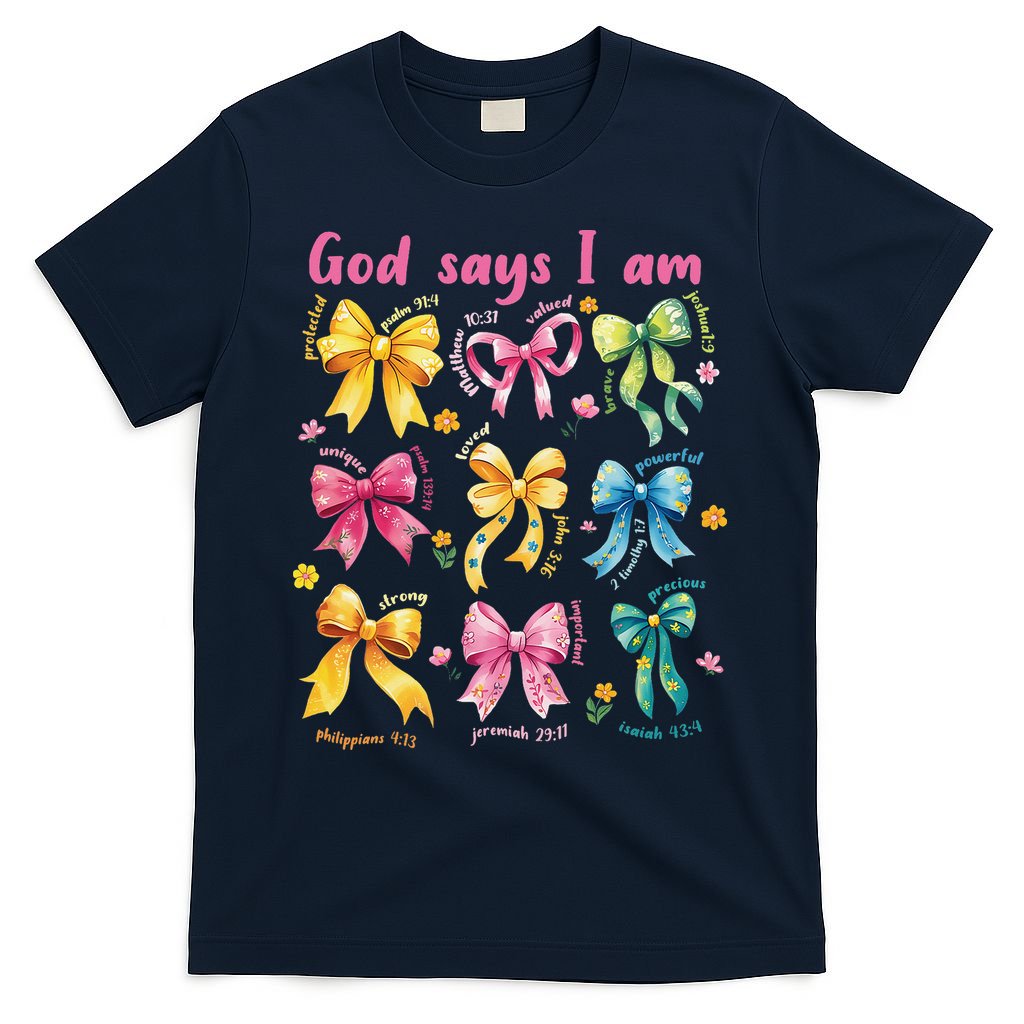 God Says I Am Coquette Bow Floral Christian Mothers Day T-Shirt