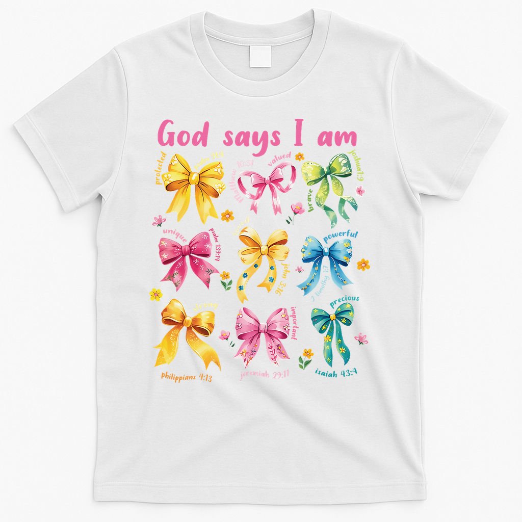 God Says I Am Coquette Bow Floral Christian Mothers Day T-Shirt