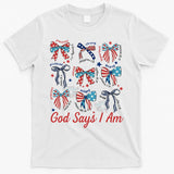 God Say I Am Coquette Bow 4th Of July Women Girl Teen T-Shirt