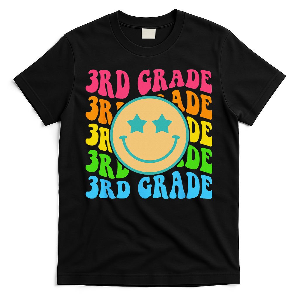 Groovy Third Grade Vibes Face Retro Teachers Back To School T-Shirt