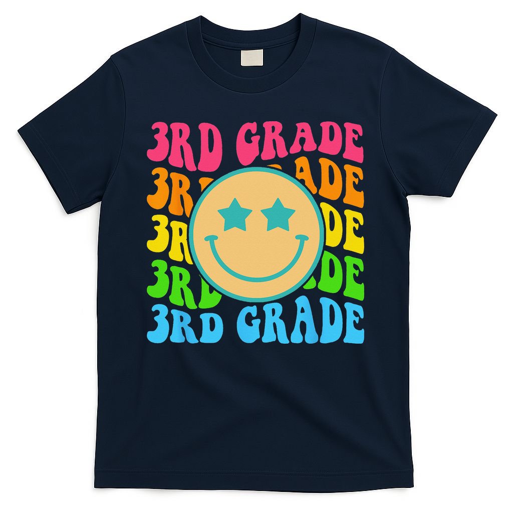 Groovy Third Grade Vibes Face Retro Teachers Back To School T-Shirt