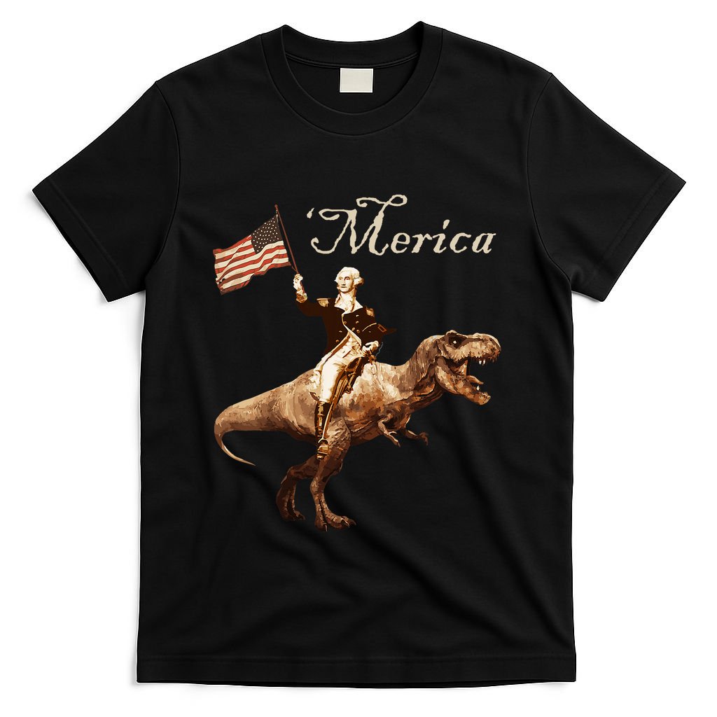 George Washington Riding A Tyrannosaurus Rex Merica T-Shirt