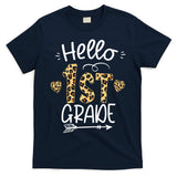 Hello 1st Grade Leopard Teacher Students Back To School First Day Of School T-Shirt
