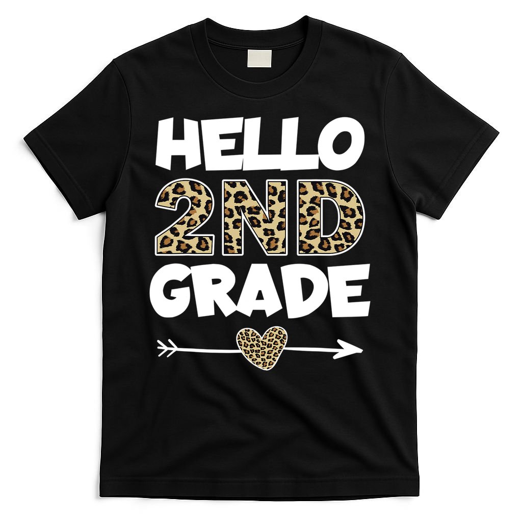 Hello 2nd Grade Leopard Print Second Grade Teacher Kids Gift T-Shirt