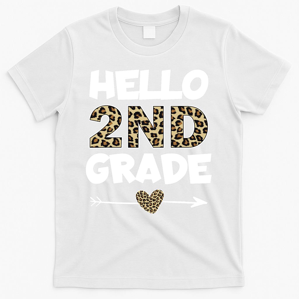 Hello 2nd Grade Leopard Print Second Grade Teacher Kids Gift T-Shirt