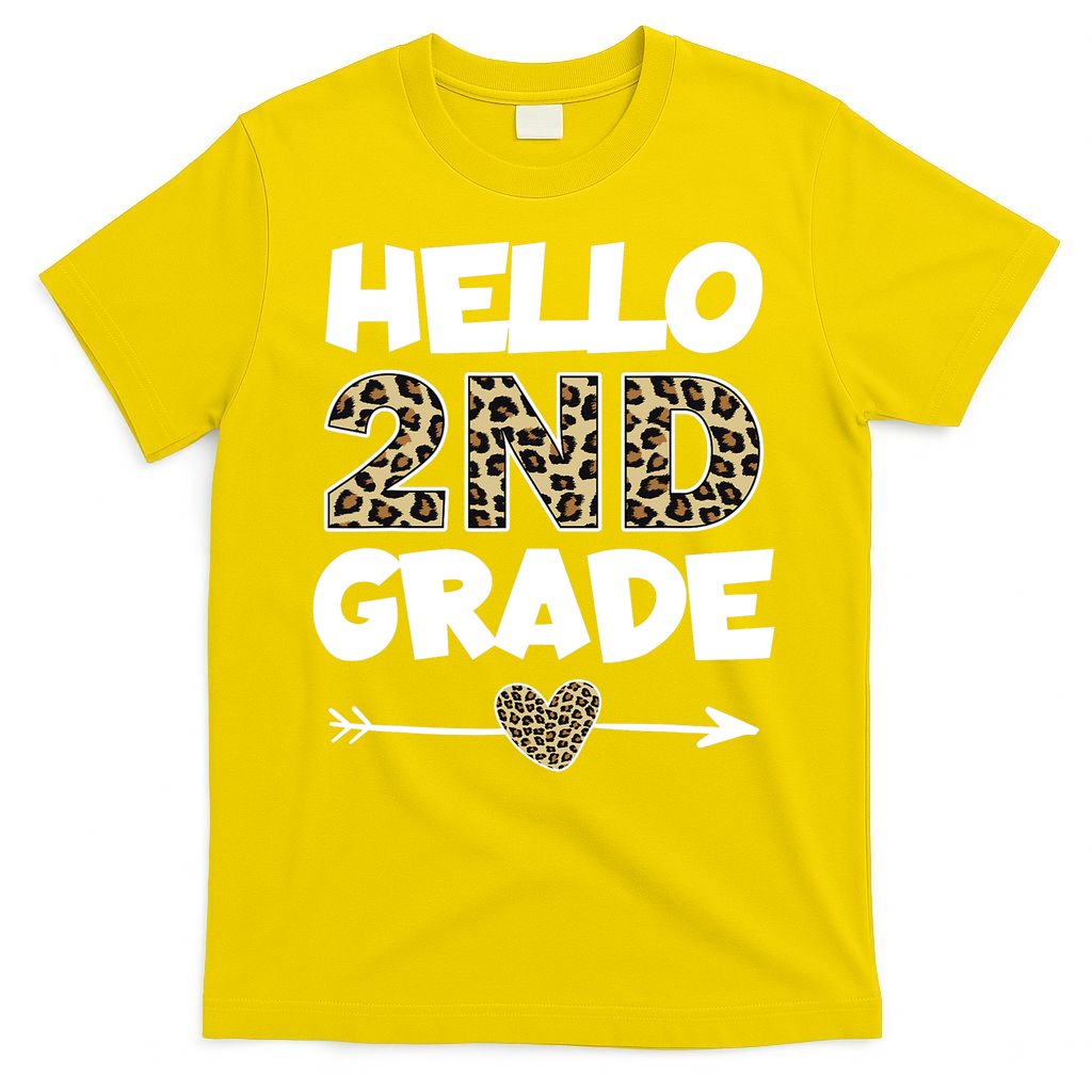 Hello 2nd Grade Leopard Print Second Grade Teacher Kids Gift T-Shirt