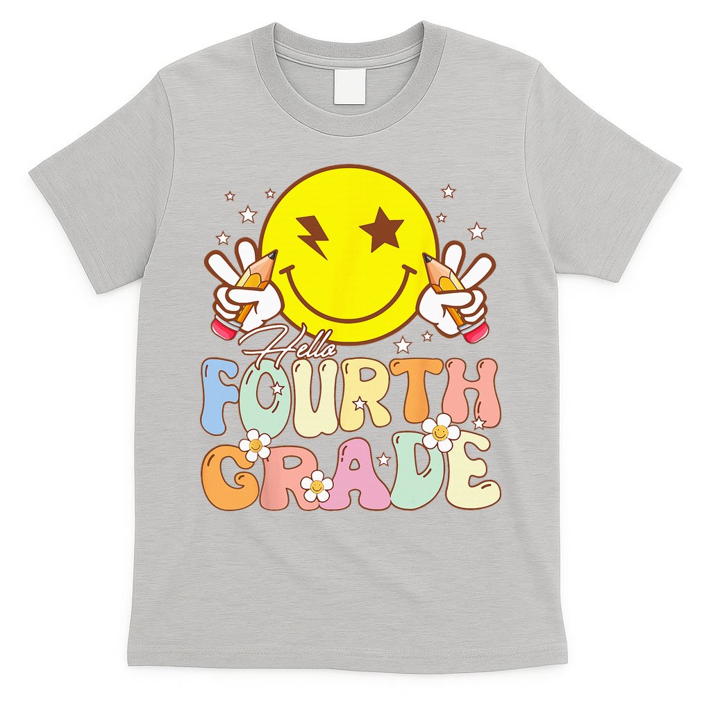 Hello 4th Grade Fourth Grade Funny Smile Face Back To School T-Shirt