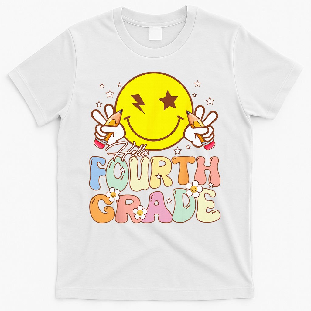 Hello 4th Grade Fourth Grade Funny Smile Face Back To School T-Shirt
