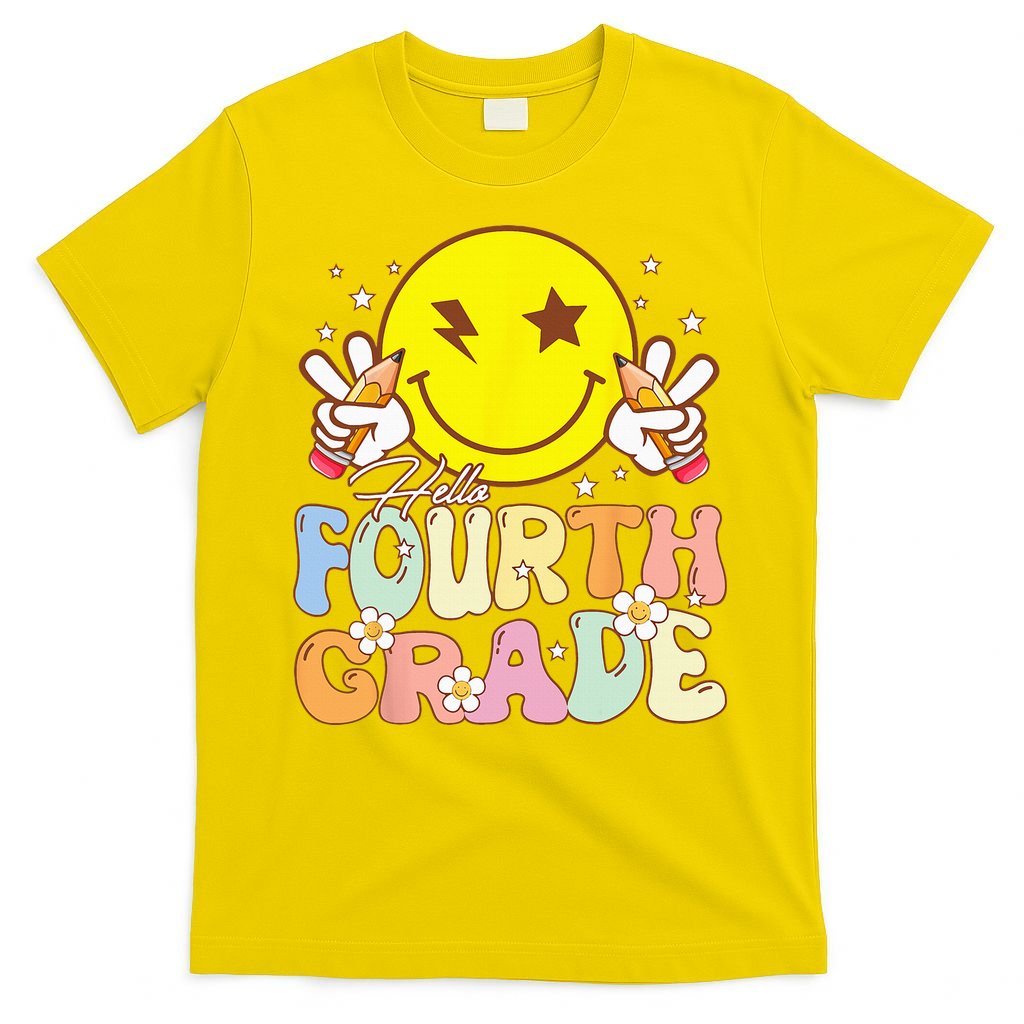 Hello 4th Grade Fourth Grade Funny Smile Face Back To School T-Shirt