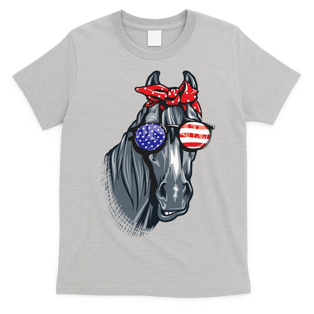 Horse 4th Of July Horse Graphic American Flag T-Shirt