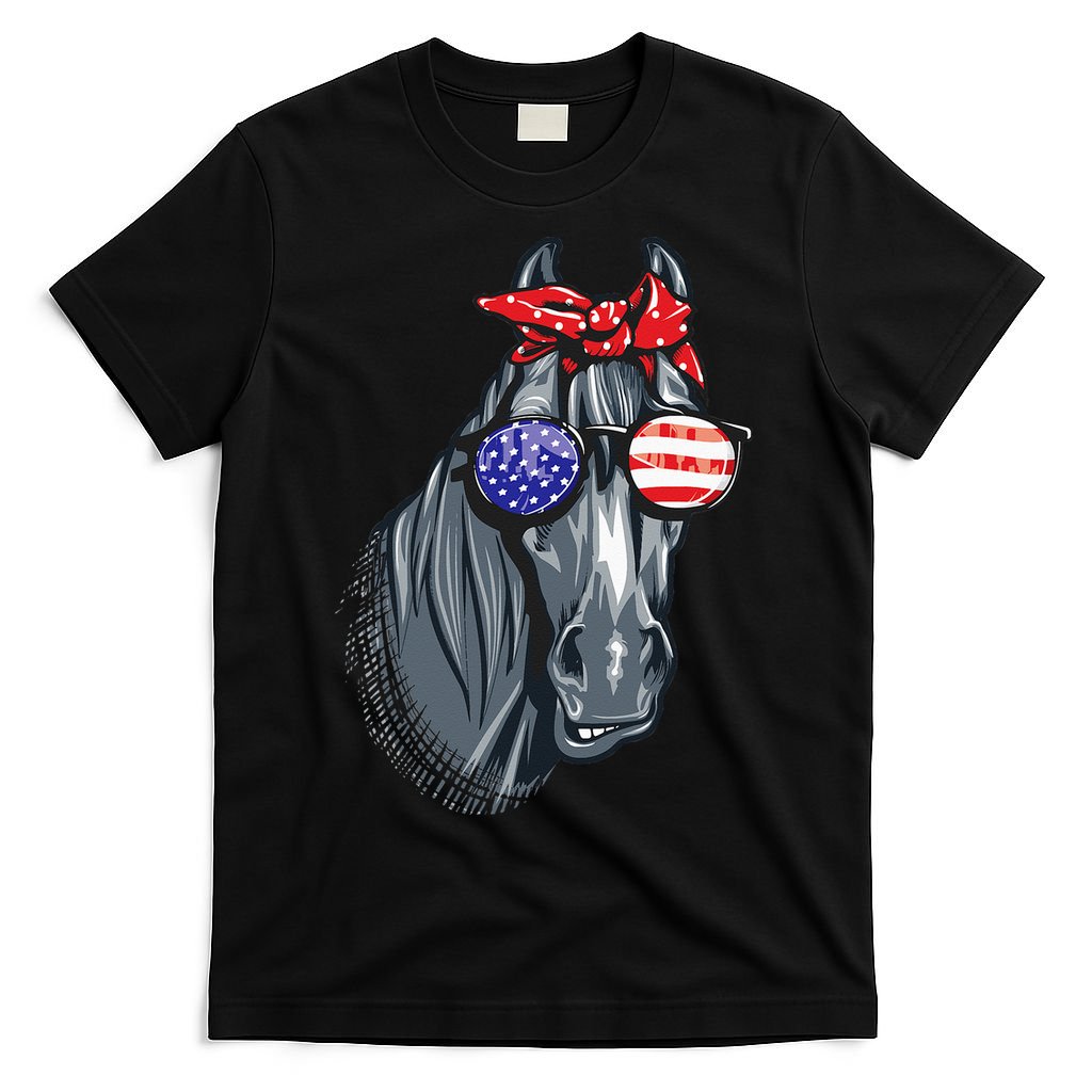 Horse 4th Of July Horse Graphic American Flag T-Shirt