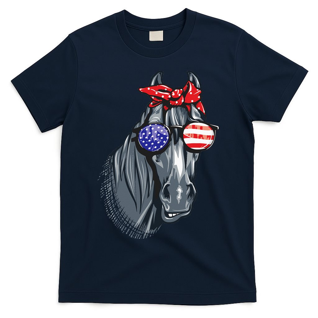 Horse 4th Of July Horse Graphic American Flag T-Shirt