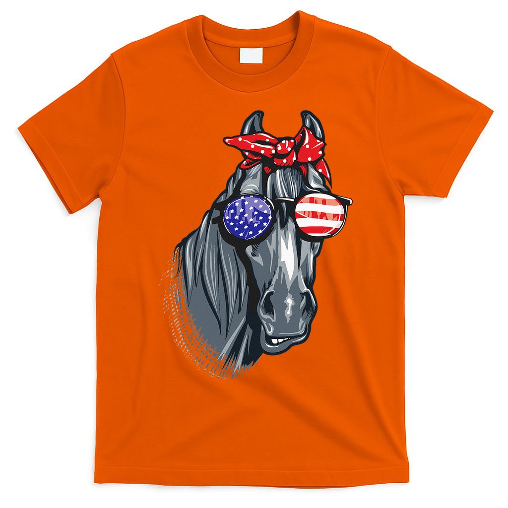 Horse 4th Of July Horse Graphic American Flag T-Shirt