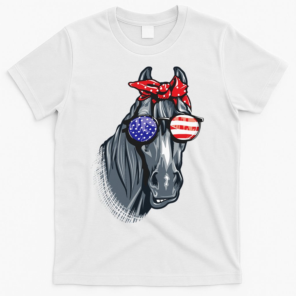 Horse 4th Of July Horse Graphic American Flag T-Shirt